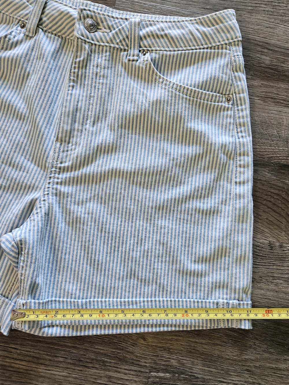 M&S 90's Boyfriend Blue & White Striped Shorts - Picture 6 of 10